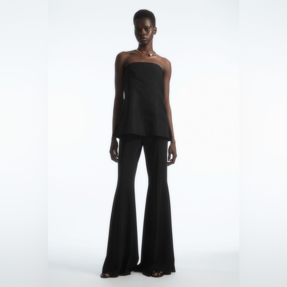 NWT COS Pintucked Black Flared Legs Black Trousers Pull On Pants Size XS